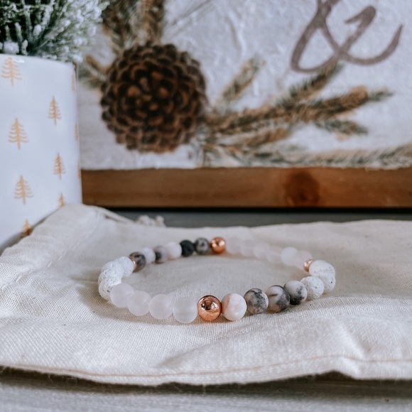 Gemstone Bracelet-Pink Jasper, Rose Quartz & White Lava Stone - Picture 2 of 2